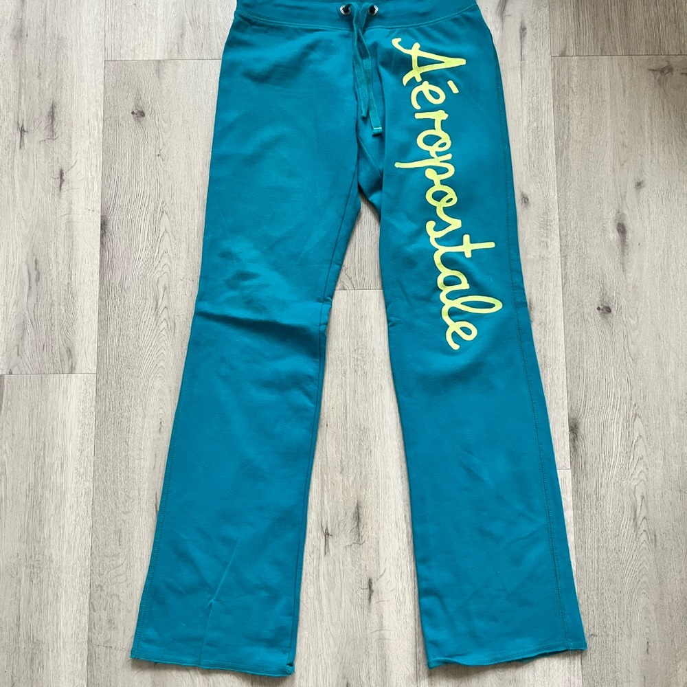 Aeropostale Blue Teal Joggers with Yellow Accents